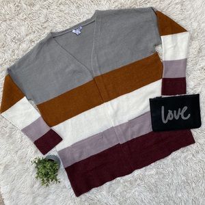 🎉HP🎉 Favlux Colorblock Stripe Cardigan 💗 Gray Cognac Ivory Lavender